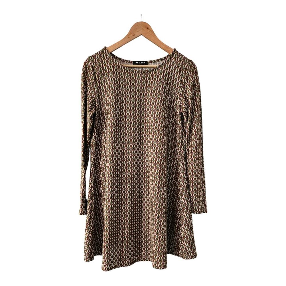 Oeuvre Womens Size M Shift Dress Geometric Long Sleeve Mini BOHO